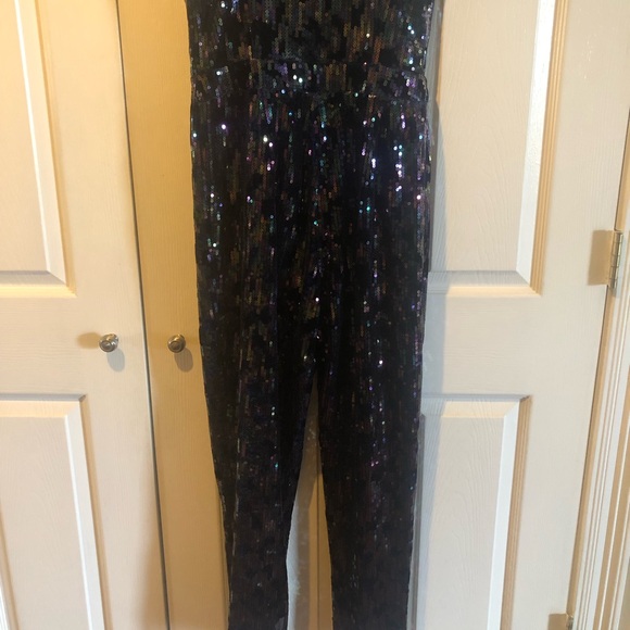 BeBe Sequin Jumpsuit Strapless with Adjustable Straps Ultra Violet sz 10 - Picture 3 of 7